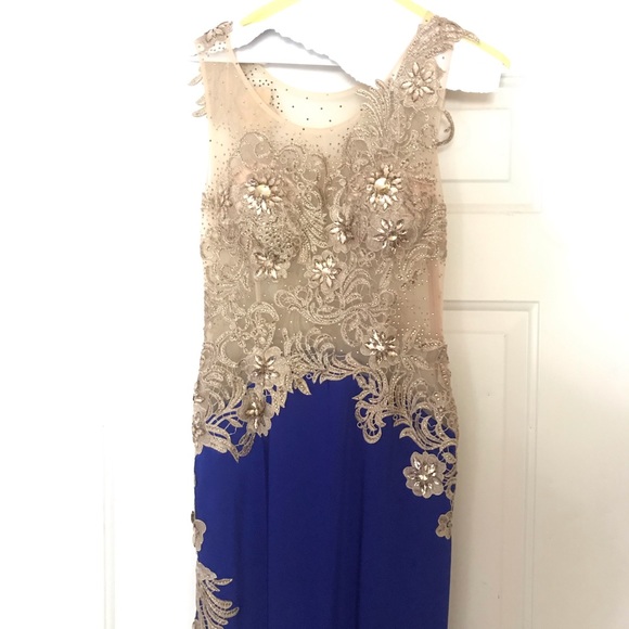 Cobalt blue and gold PROM dress - Picture 6 of 8